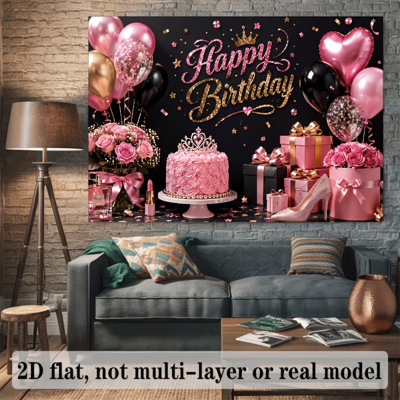 2D plane birthday happy banner background black background with pink-gold design featuring zyc
