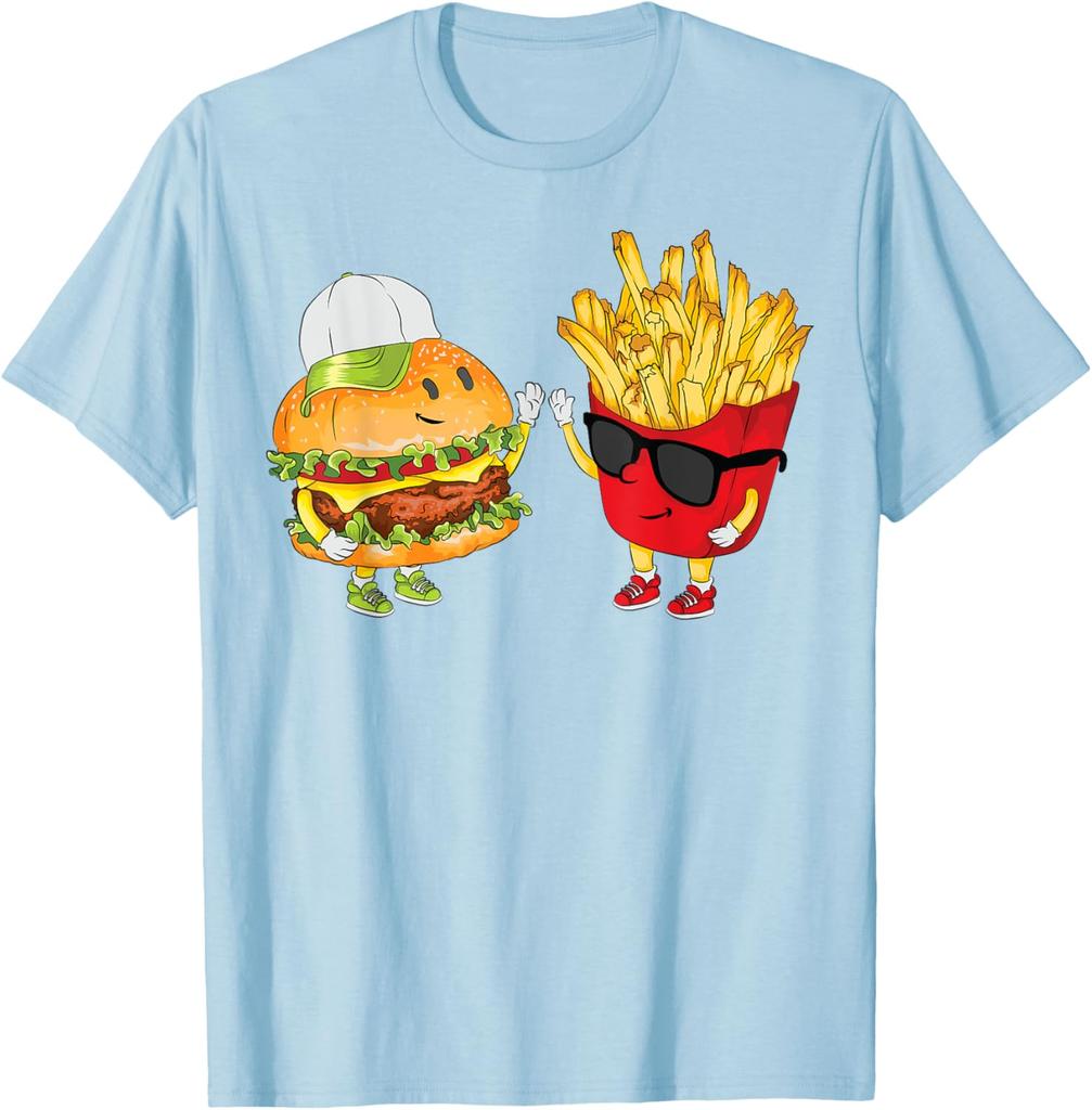 Hamburger Fries High Five Funny Combo Snack Graphic Print Men's T-Shirt Casual Daily Tee