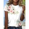 T-shirts d'été à col rond et imprimé floral 3D, à la mode et décontractés, à manches courtes pour femmes