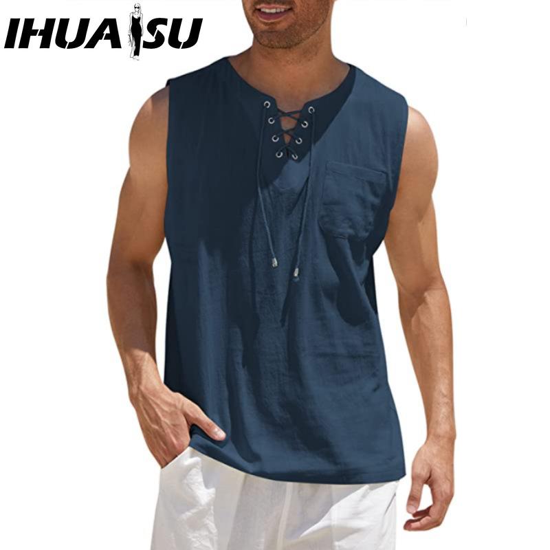 IHUASU Bavlněné tílko Pánská móda Volné tričko s potiskem Soucitné tričko