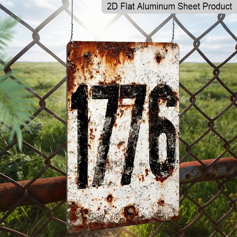 2D Flat Metal Sign | Vintage Aluminum Wall Decor with Rustic American Revolution Theme and Bold '1776' Numbers, Heavy-Duty for Living Room, Bar