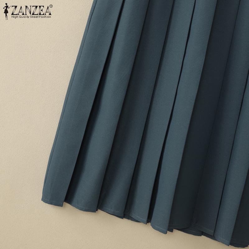 ZANZEA Damska letnia sukienka bez rękawów z okrągłym dekoltem, gładka, luźna