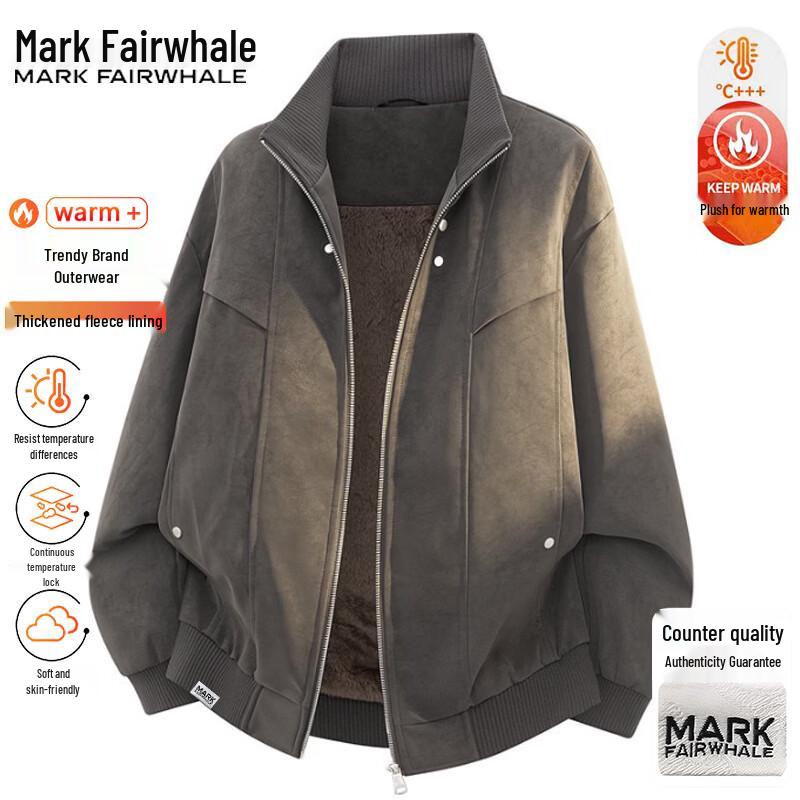 MARK FAIRWHALE Men's Vintage Faux Leather Warm Fleece Jacket
