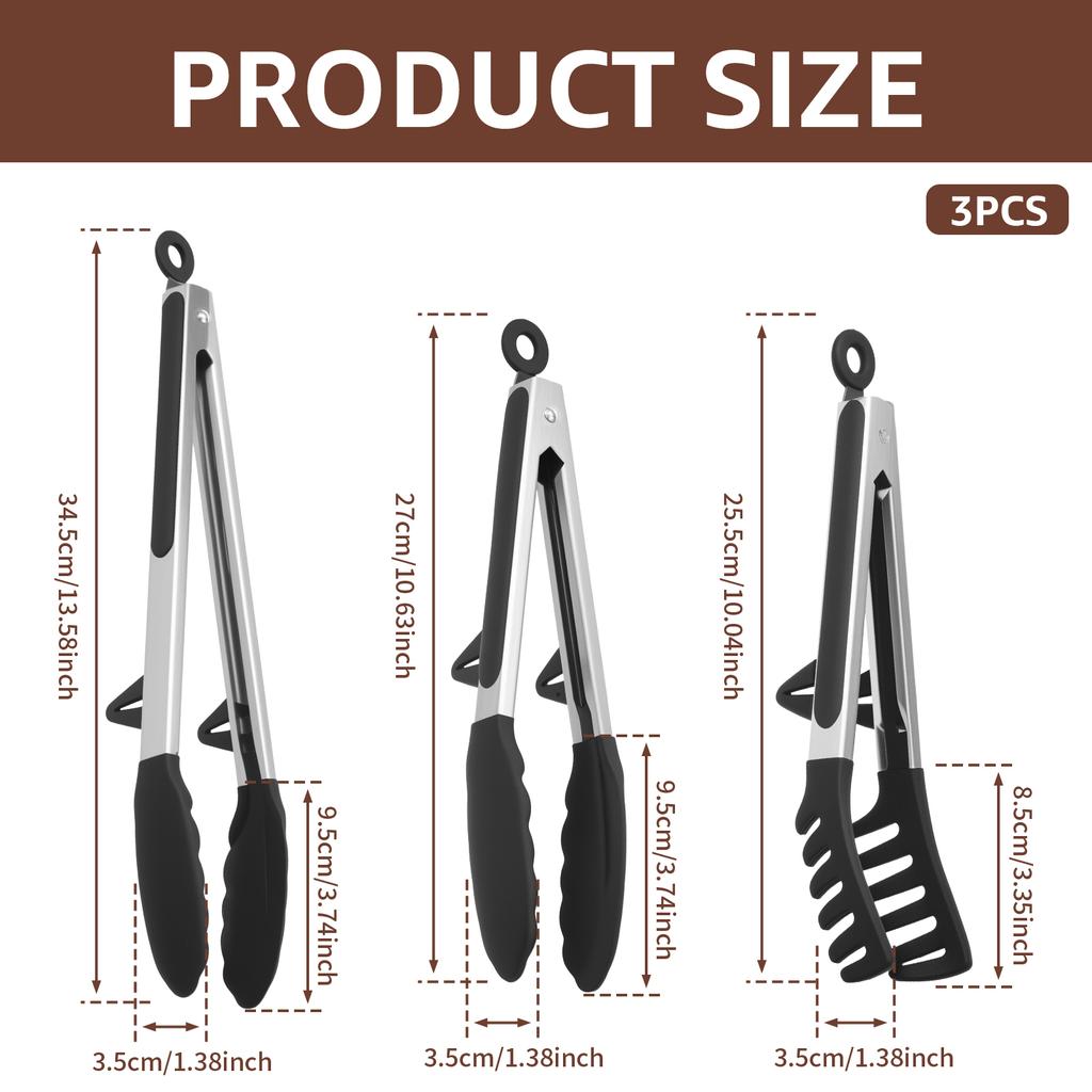 3 Pcs Kitchen Tongs Silicone Food Tongs Non Stick Cooking Serving Tongs Heat Resistant BBQ and Cooking Tools for Kitchen Gadgets