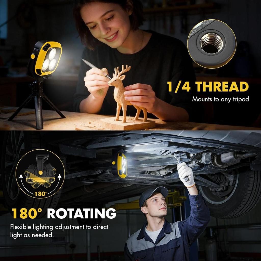 6000mAh Magnetic Work Light Rechargeable,4000LM Magnetic Light with Hook,IP65 Waterproof, 30H Runtime,Portable LED Work Light for Car Repair