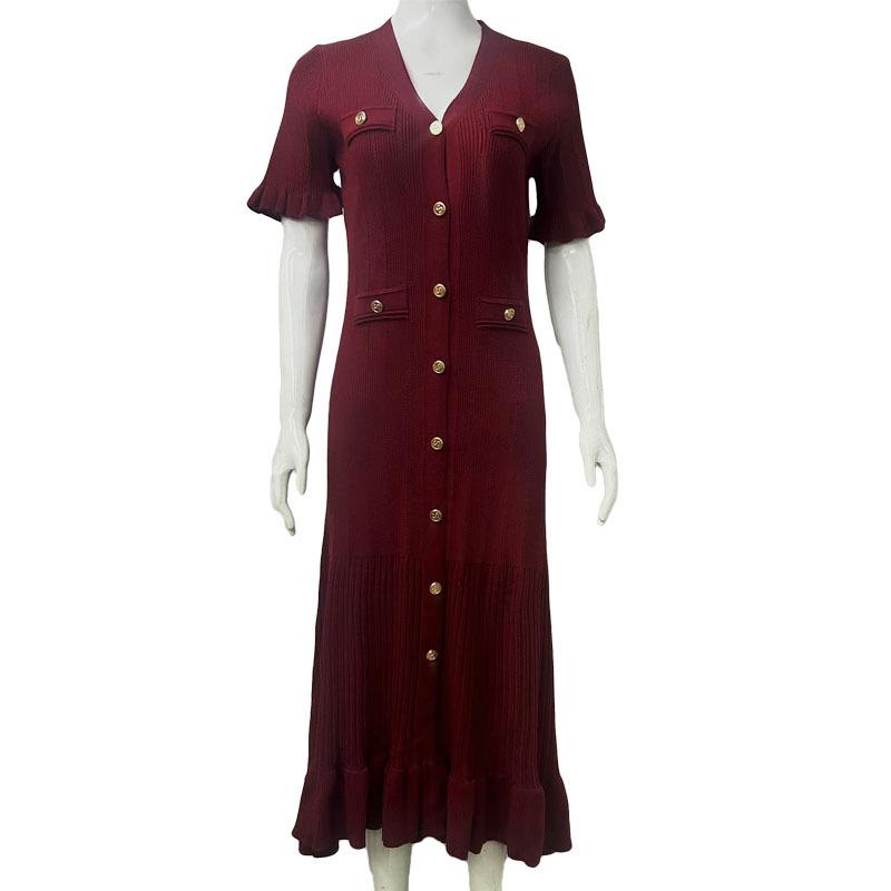 

Женское трикотажное платье с V-образным вырезом, короткими рукавами, облегающего кроя, с оборками Large