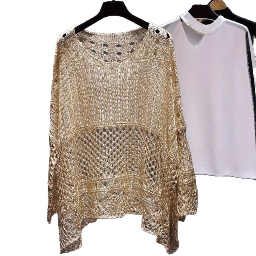 Plus Size Women's Crochet Hollow Out Knit Sweater, Spring Summer Fashion Casual Versatile Age-reducing Top