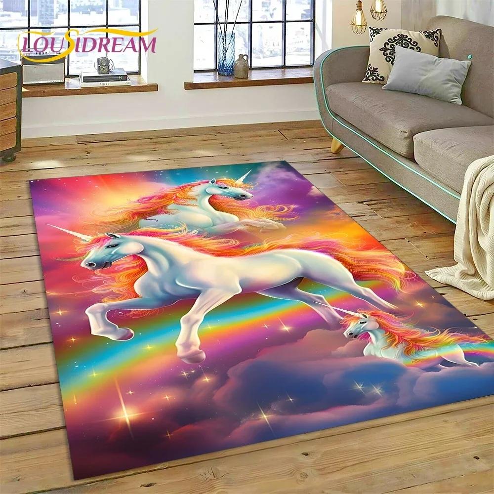 3D Cute Dream Unicorn Cartoon Girl Carpet Rug for Bedroom Living Room Home Sofa Decoration,Children Game Large Decor Floor Mat