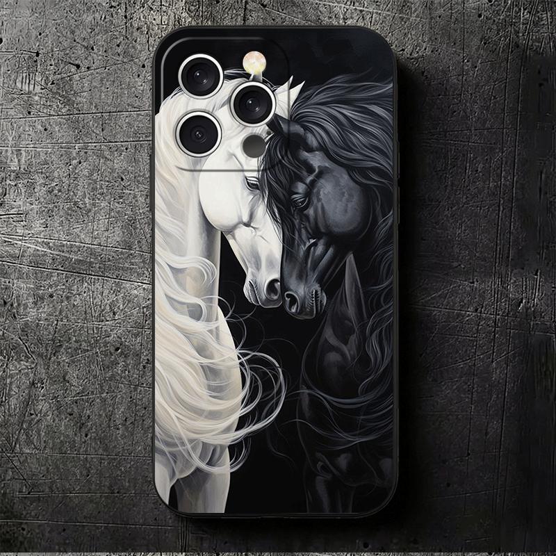 Black Horse Galloping Soft Phone Case for iPhone 16 16E 17 Air 15 Pro Max 14 Plus 13 Mini 11 12 7 Black Cover Back Shell