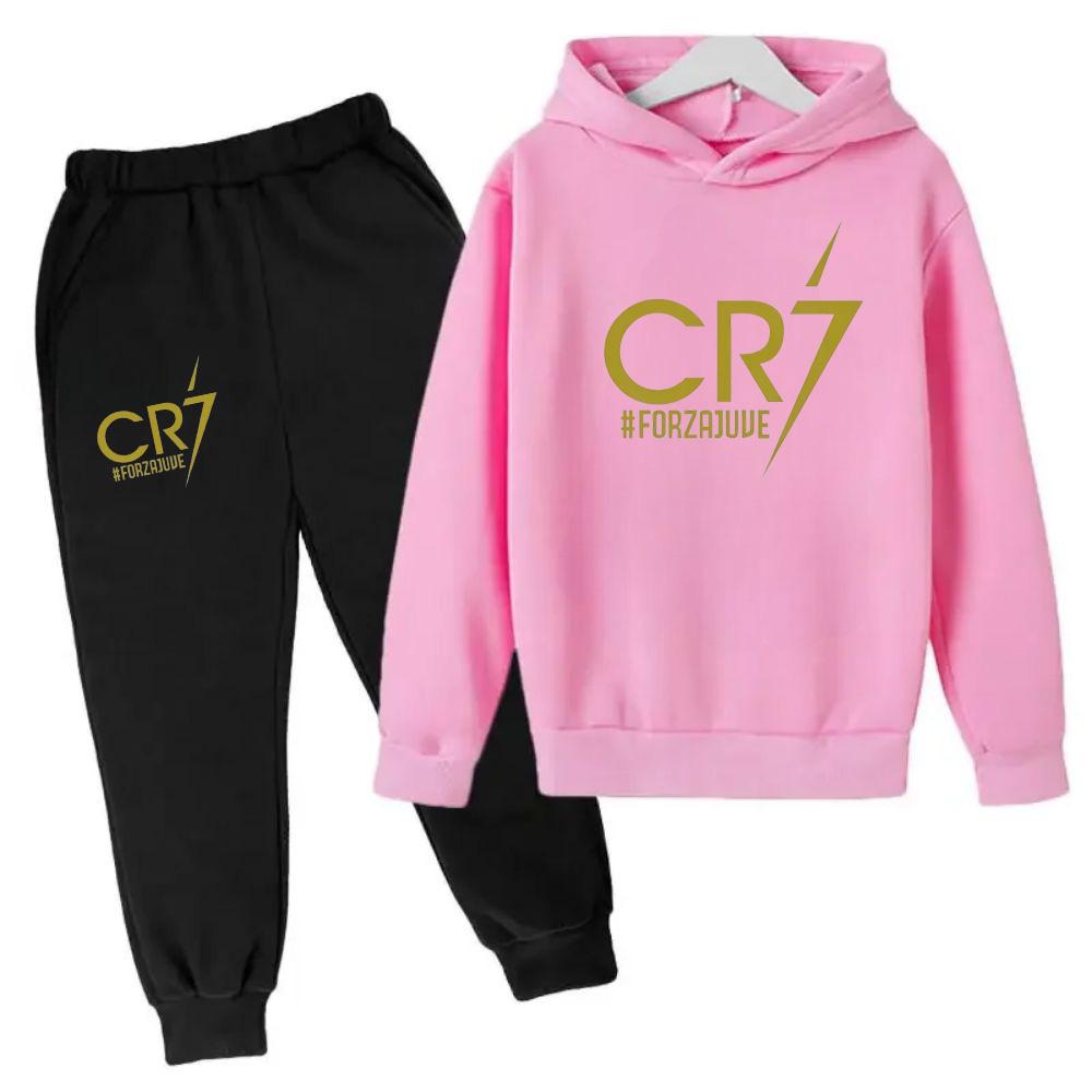Ronaldo CR7 Stampa Idol del Calcio Abbigliamento Felpa per Bambini Set 2 Pezzi Tuta Pantaloni Tuta Sportiva per Bambini Ragazzi Abbigliamento per Bambine Tute Sportive