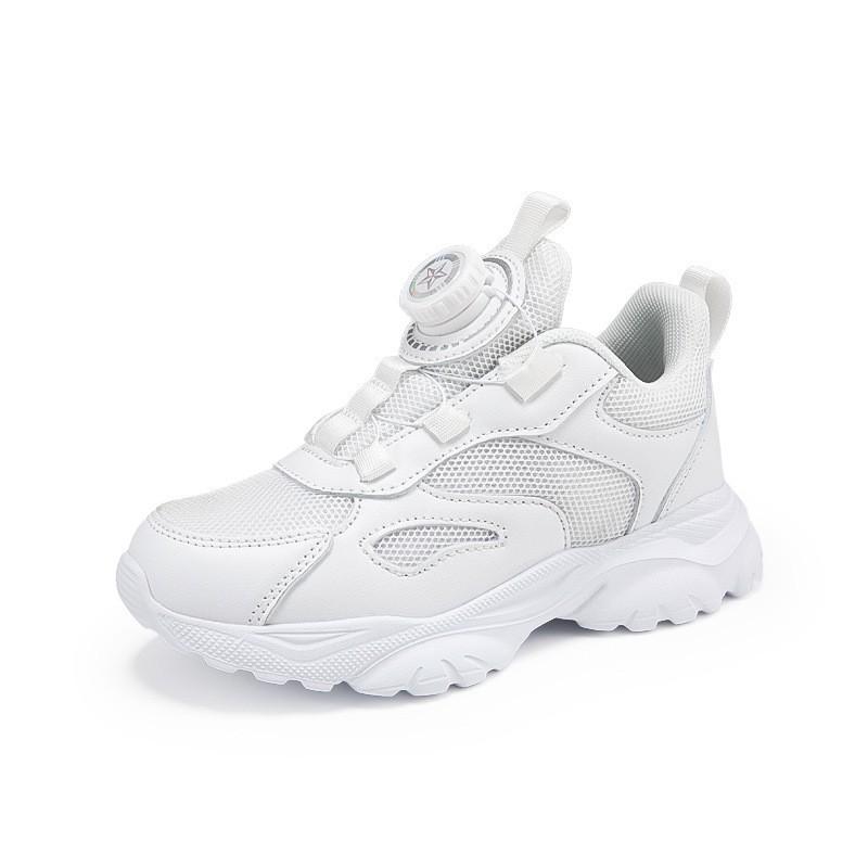 Girls Boys Mesh Sneakers Kids White Sports Shoes Rotating Buckle School Trainers