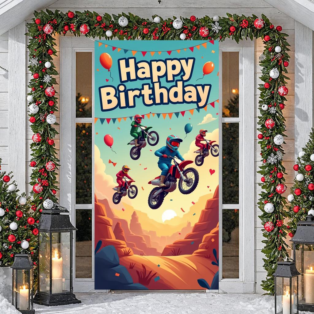 Outdoor-Feierbanner Motocross-Thema Kindergeburtstagsbanner Motocross-Geburtstagskulisse Cartoon Für Jungen Geburtstagsparty