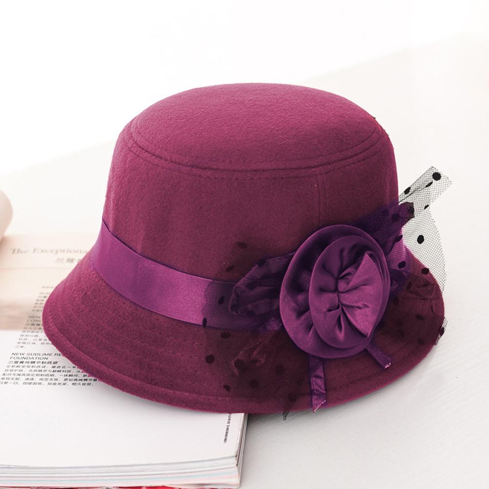 Woman Autumn Winter Cap British Style Woolen Hat Retro Lady Floral Felt Hat