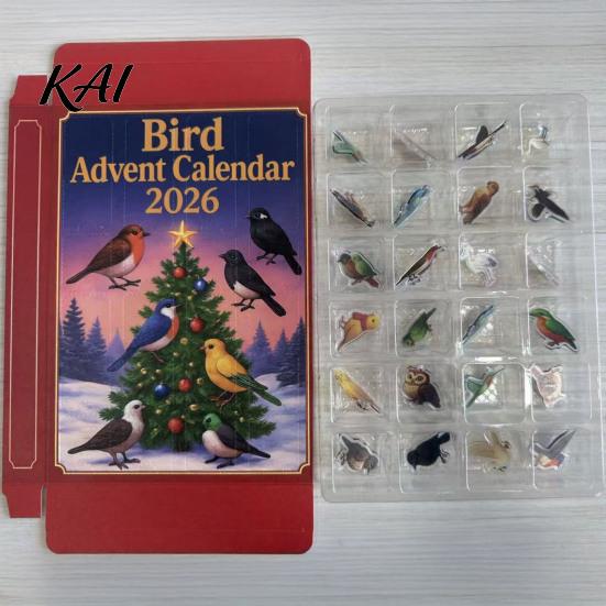 Festive Home Hanging Decor 24 Day Bird Advent Calendar with 2D Flat Acrylic Pendants, Christmas Countdown Calendar, Ornament for Holiday Trees