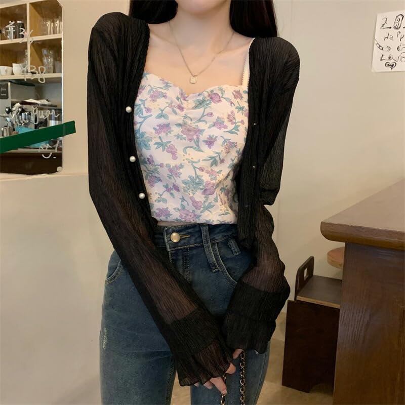 DAYCLOSET Bluză Cămașă Lungă Transparentă cu Volane Perfectă pentru Primăvară și tops1991 Top de Damă, Mânecă, Transparent, Mâneci Transparente, Ușoară, Vară,