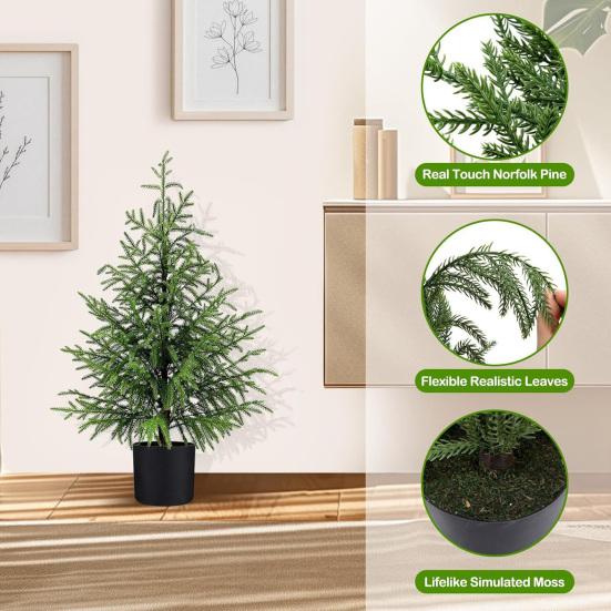 Umělý strom Norfolk Pine Real Touch Faux Zasazený vánoční stromek pro vstupní prostor, obývací pokoj, kancelář, byt, sváteční vnitřní venkovní dekorace