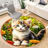 1pc Cat Flowers Office Round Rug, Carpet for Office, Gaming, Lightweight Round Floor Mat Yy260205021