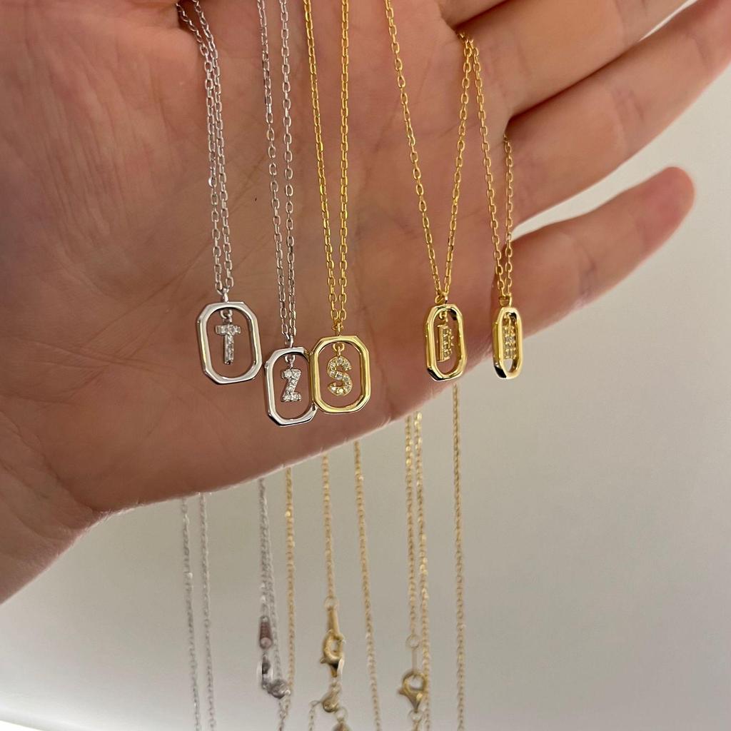 925 Silver Alphabet Pendant Necklace with Zircon Detailing - Women's Elegant & Unique Design