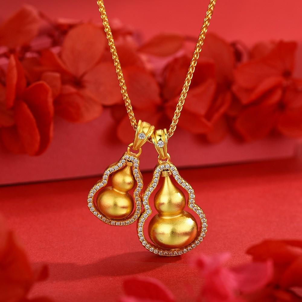 Jindian has the same Fulu God of Wealth, sand gold ancient French wire matte lucky gourd pendant, retro court necklace wholesale.