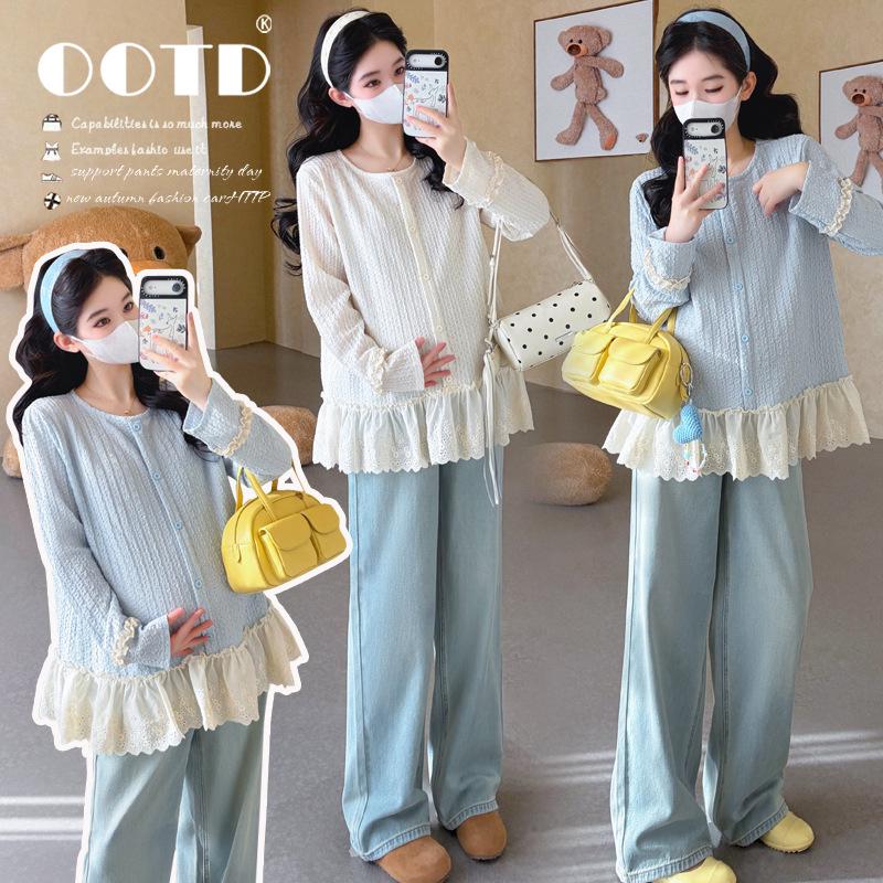 2026 Spring Maternity Casual Lace Patchwork Top - Sweet Coco Doll Style L
