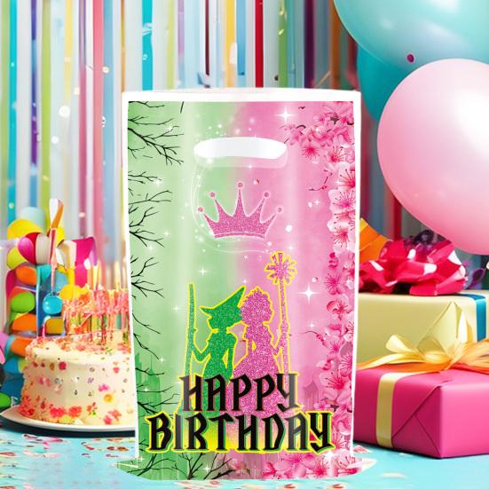 Witch Party Gift Bags Green And Pink Candy Treat Bag Plastic Snack Gift Pouch for Girls Birthday Party Baby Shower Supplies