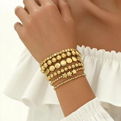 Metal Wind Geometry Square Star Bracelet Irregular Gold Bead Beaded Bracelet Women'S Stackable Elastic Set Jewelry