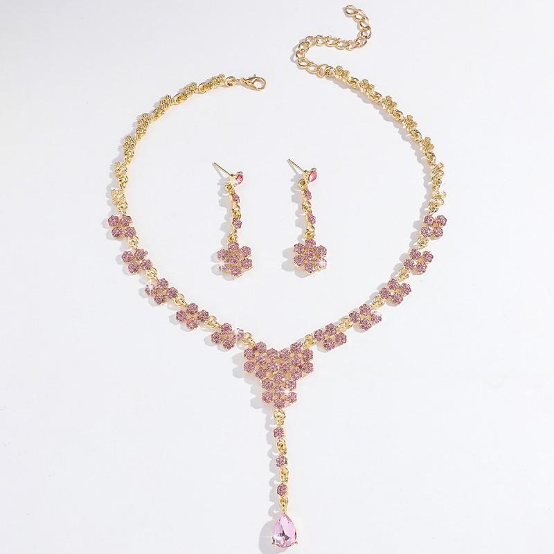 Elegant Alloy Bridal Jewelry Set Long Flower Tassel Earrings Zirconia Necklace Women