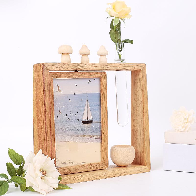 Creative Rotating Solid Wood 6-inch Photo Frame with Logo Customization - Multifunctional Tabletop Stand for Photos.