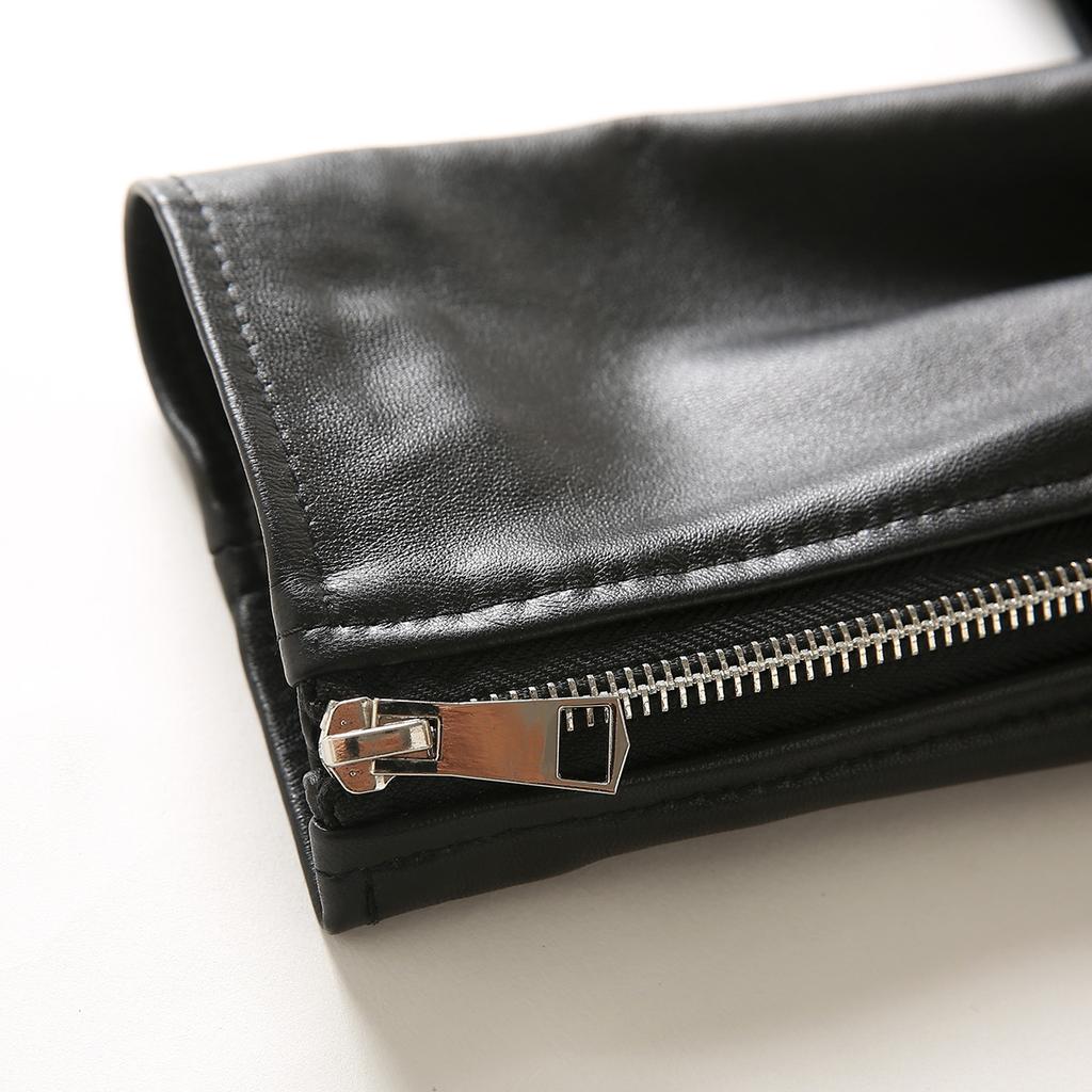 Women's Short Sheepskin Slim Motorcycle Leather Jacket