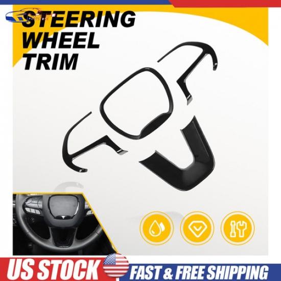 Glossy Black Inner Steering Wheel Cover Trim Bezel For 2015-23 Dodge Challenger