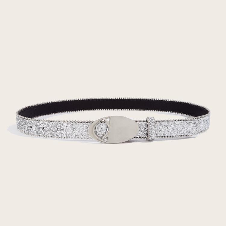 Girl Glittered Waist Belt Street Dance Jeans Belt Decorative Round Buckle