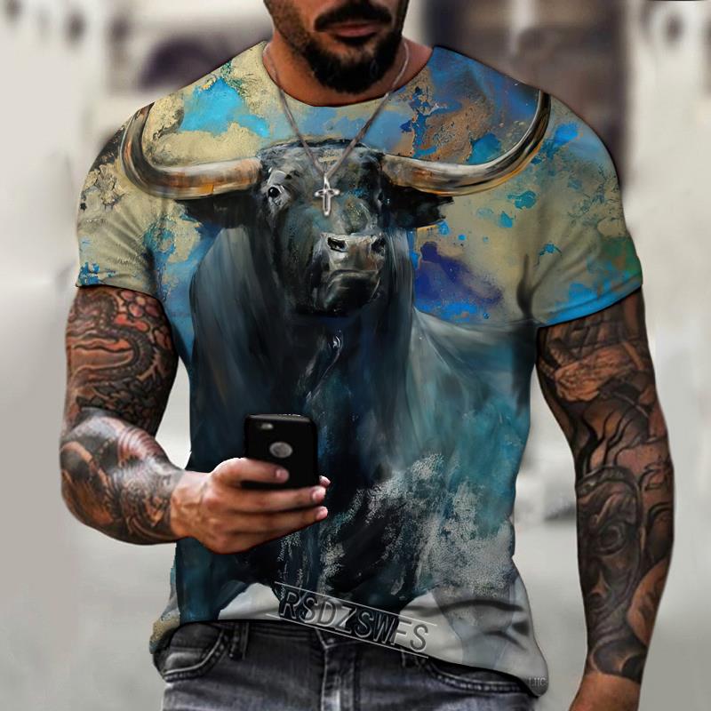 

Men s Summer Fashion Casual Short-Sleeved Round Neck 3D Printed Cow Pattern T-Shirts M
