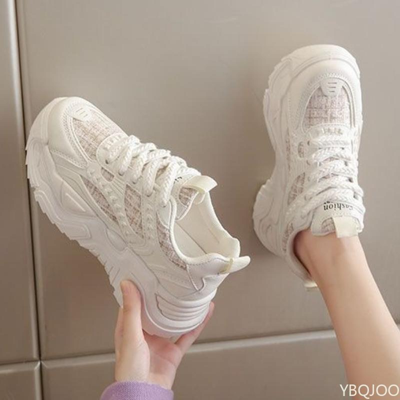 Dámské jarní podzimní nové sportovní boty na silné podrážce s prodyšnou síťovinou Všestranné boty pro volný čas zvyšující výšku pro ženy