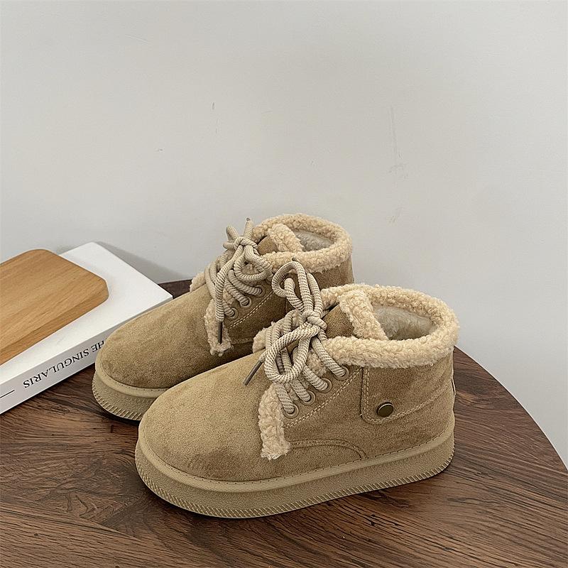 Comemore Bread Snow Boots Women Winter Casual Padded Thickened Shoes for Women Flat Bottom Lace Up Platform Warm Cotton Shoes