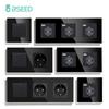 BSEED  1/2/3Gang Mechanical Light Switch 1Way Wall Socket USB Type-c Charging Ports EU Power Sockets Glass Panel 16A
