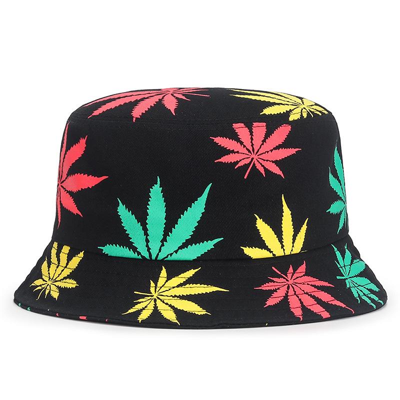 Black Leaf Bucket Hat Summer Coconut Tree Unisex Simple Bob Caps Hip Hop Gorros Men Women Panama Cap Beach Fishing Boonie Sunhat