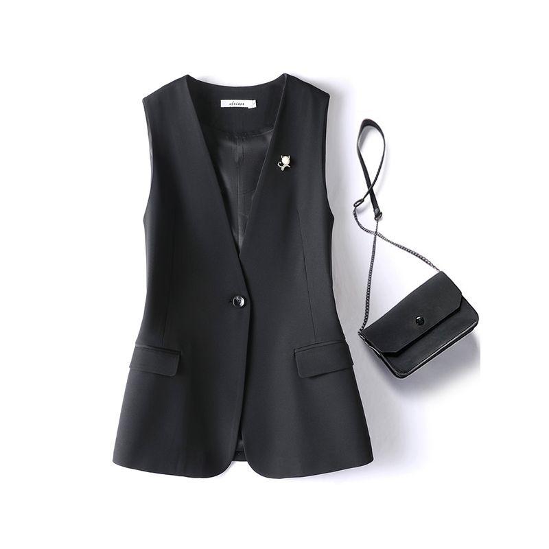 

V-neck Vest Female Suit Vest 2025 Spring Wear New Top Sleeveless Waistcoat Easiest for Match Bandage Dress Small Waistcoat Outwear Black collarless vest (no brooch) M