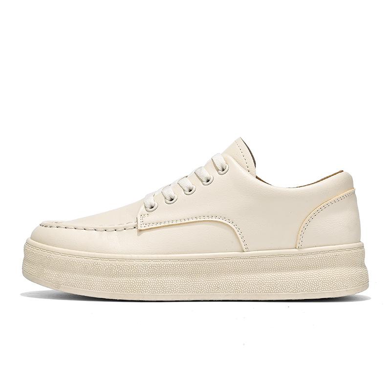 Men‘S New Spring Autumn White Sneakers Work Casual Round Toe Lace-Up Anti-Slip Versatile Casual Leather Shoes Designer Shoes Men