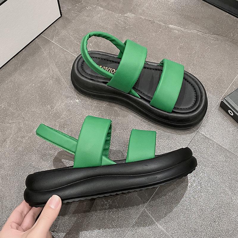 

Пляжные туфли на толстой подошве одним словом 2024 лето новинка с круглым носком на одной педали удобные простые увеличивающие рост крутые шлепанцы римские туфли 40 зелёный