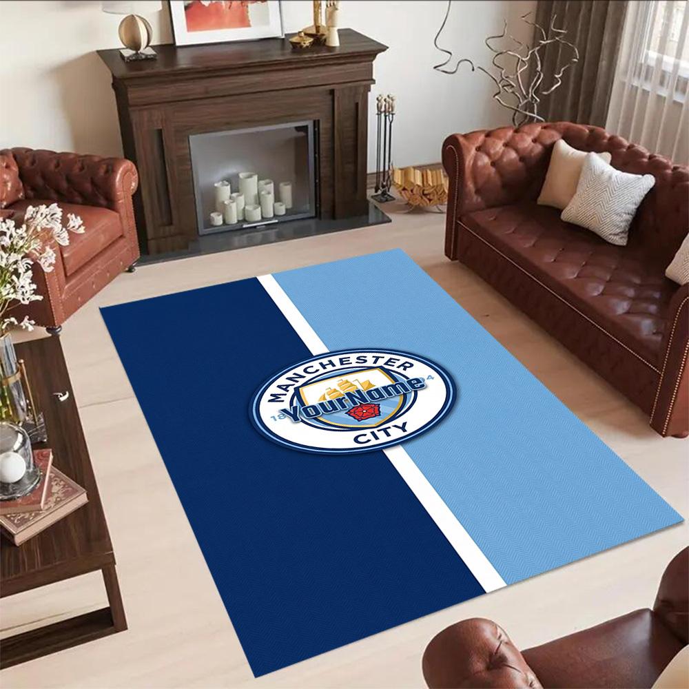 Manchester City Personalized Text Area Rug Perfect for Balcony Playrooms Study Room Kitchen Antislip Carpet Decorate Offices Gift for Festivals
