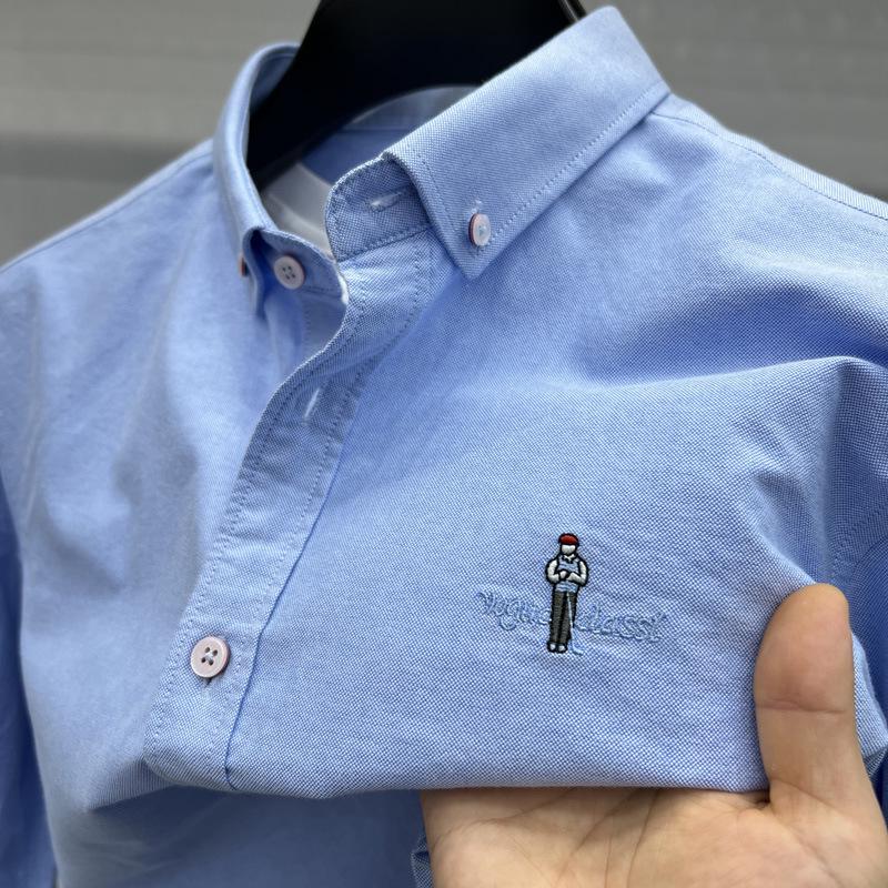 

Рубашка Tommy 2024 Осень/Зима с длинным рукавом из мягкого матового оксфордского хлопка с вышивкой L небесно-голубой