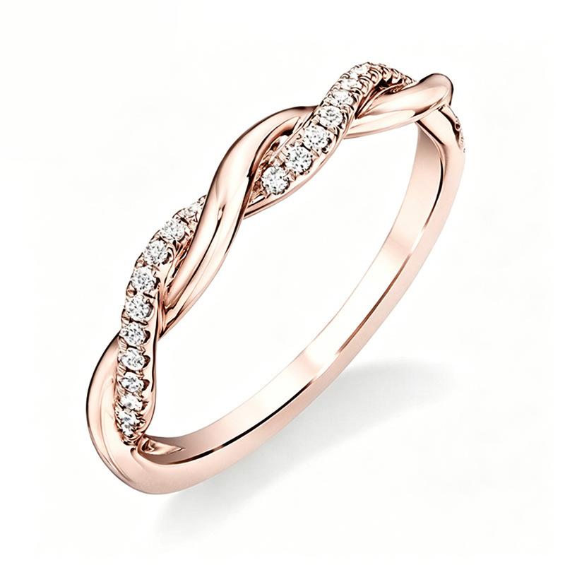 European and American simple twist micro-inlaid zircon ring copper ring girl index finger ring tail