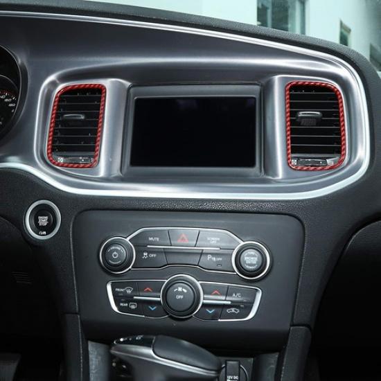 4XRed Carbon Fiber Center Control Air Vent Ring Trim Cover for Dodge Charger 11+