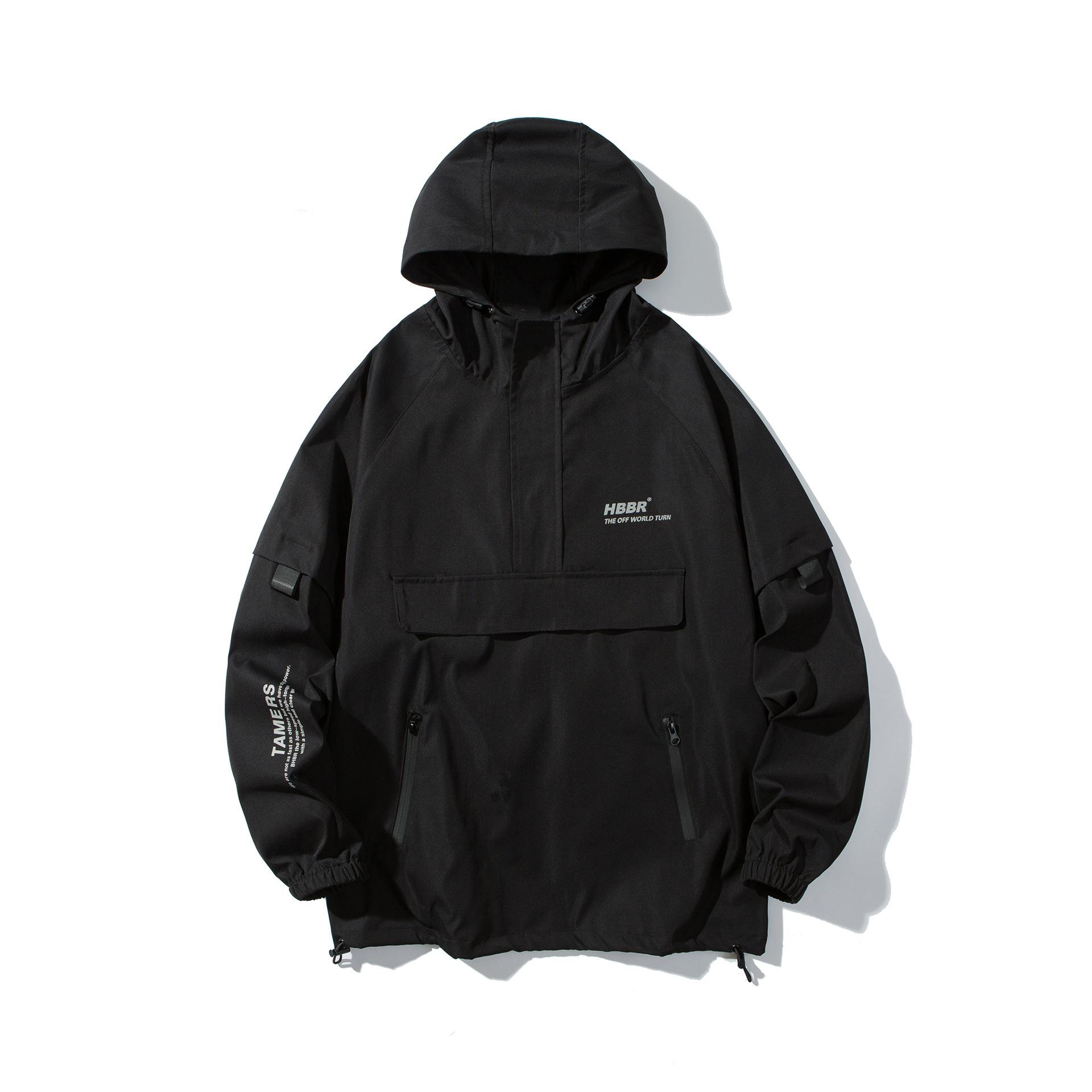 

Весна и осень мужская оригинальная куртка с капюшоном на молнии до половины, тонкая модная куртка с капюшоном, взрывная уличная универсальная куртка для мужчин 5XL чёрный