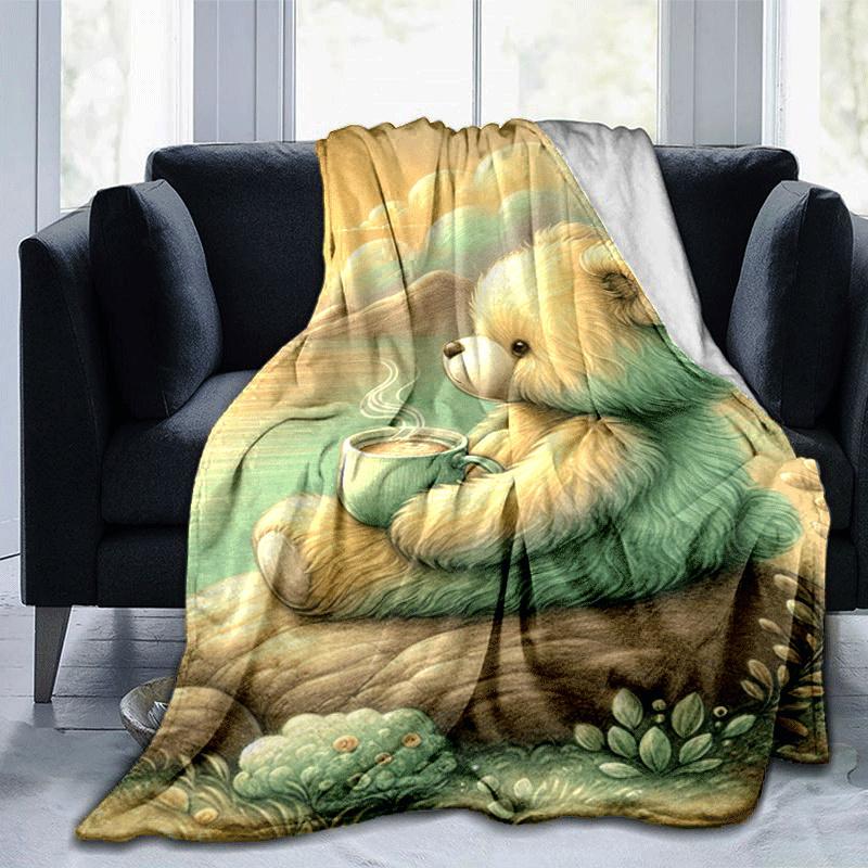 

1pc Bear Printing Lightweight Flannel Blanket, Comfortable and Warm Blanket, for Camping Sofa Bed and Couch Office, Gift 100x150cm