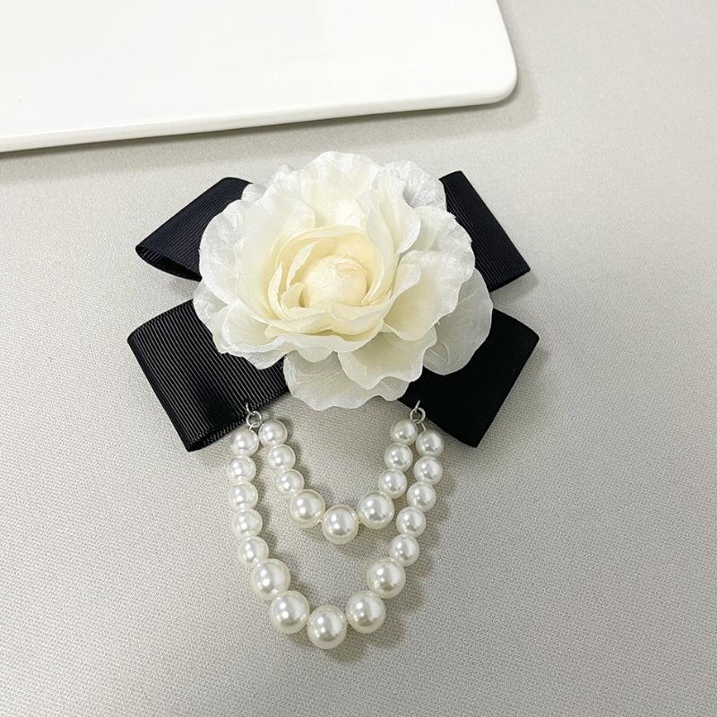 Black Bow Flowers Collar Pin French Style Camellia Flower Bow Brooch Mourning Brooch Women Shirt Collar Clothes Jewelry