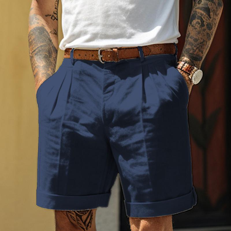 Men's Shorts, Linen Shorts, Summer Pleated Pockets, Pleated Outdoor Shorts