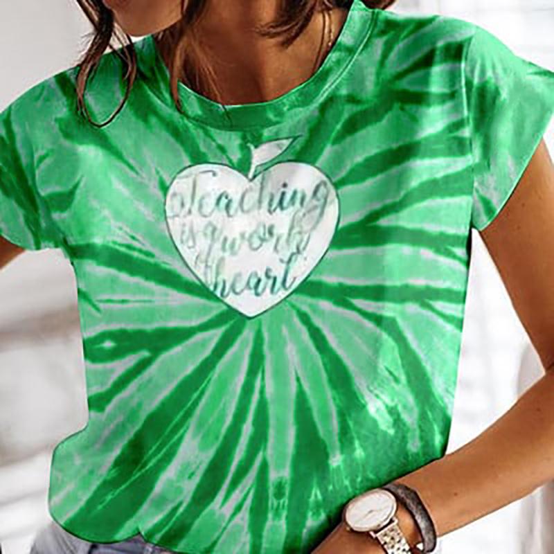 Women's Heart Tie-dye 3D Printed T-Shirts Summer Women's Round-Neck Short Sleeve T Shirt Harajuku Tees Y2k Top Female Clothing