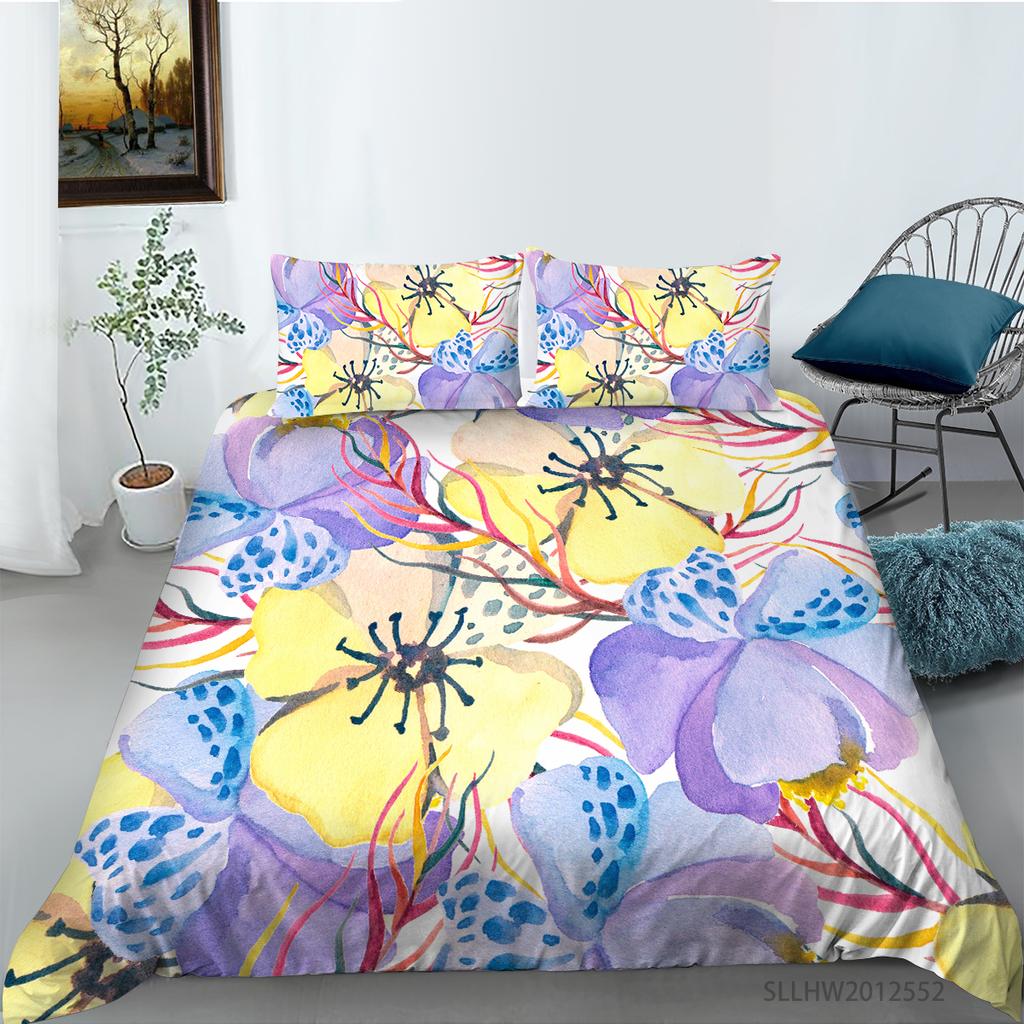 Flowers Theme Bedding Set Bedroom Quilt Cover Pillow Cover Home Bedding Set AU/EU/US Full Size Single/Double Bed Home Furniture
