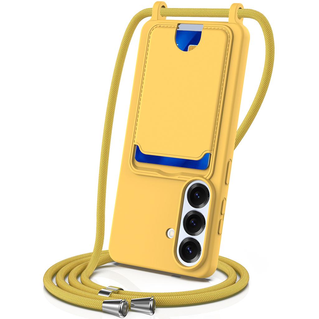 For Samsung Galaxy S26 Pro/Galaxy S26 Case Liquid Silicone Card Holder Back Phone Cover with Lanyard